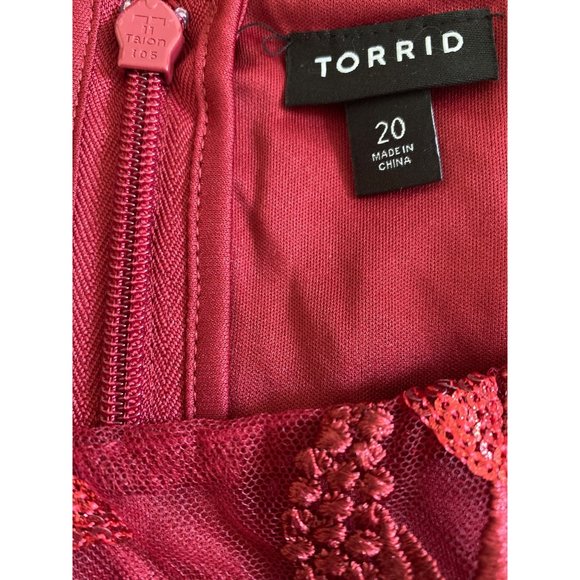 Torrid Size 20 Red Textured Mesh Floral Embroidery Lace Puff Sleeve Skater Dress - Picture 9 of 12